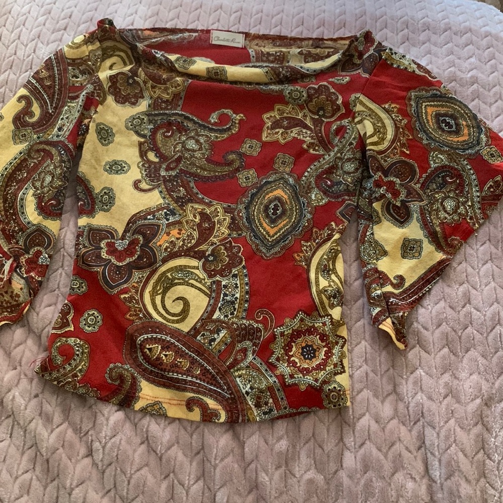 Multi colored fringed shoulder shirt